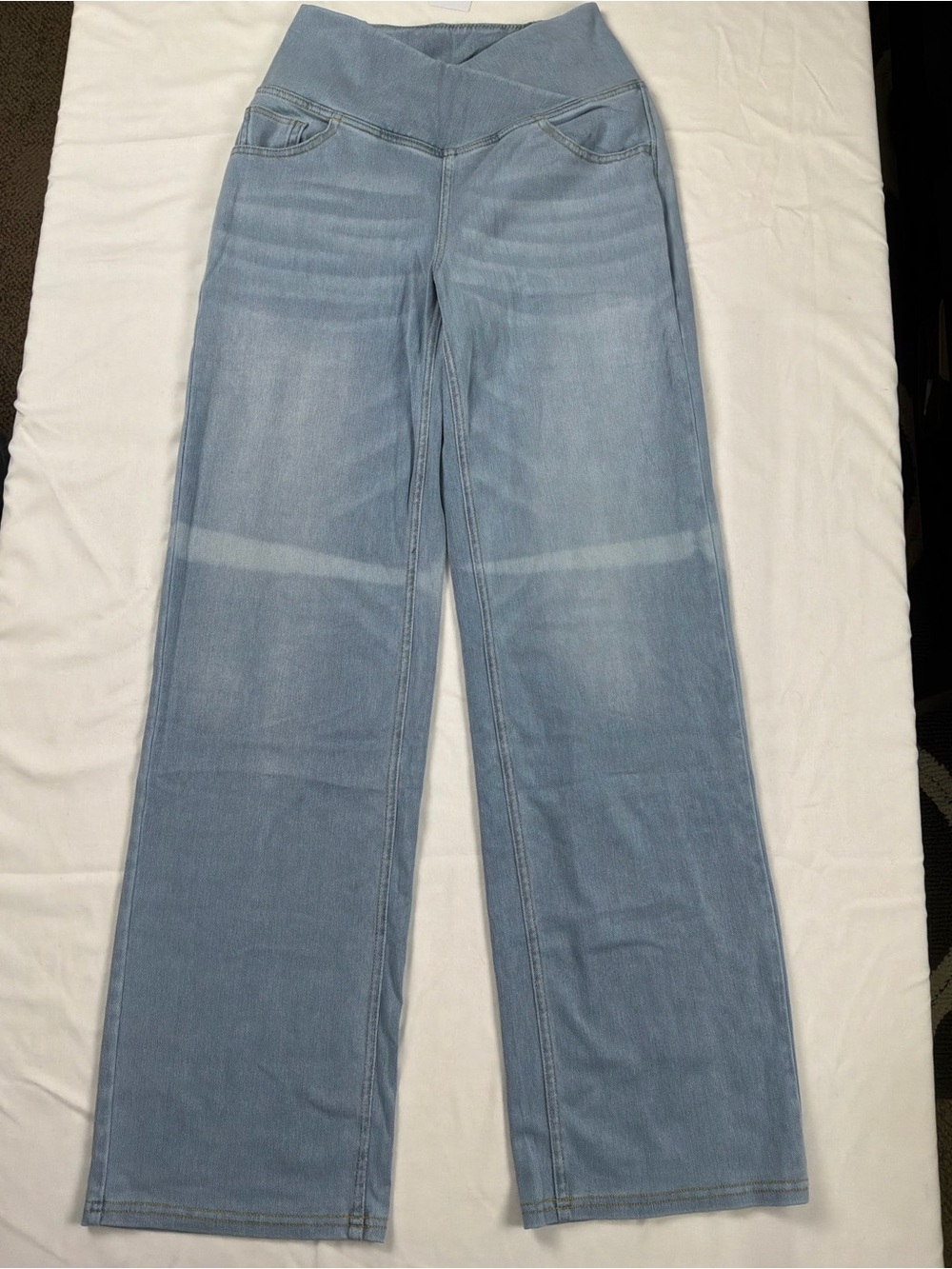 HALARA Light Blue Wide-Leg Jeans with Crossover Waist Flawed